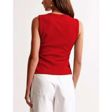 KIGRAD Women Crewneck Sleeveless Button Up Tank Shirts Slim Fit Ribbed Knit Vest Tops Office Siren Going Out Preppy Teen Red