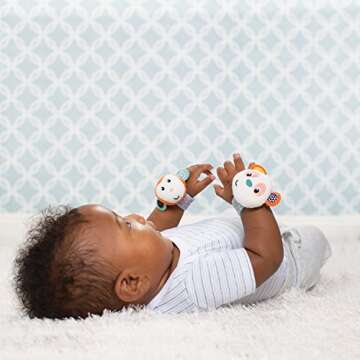 Infantino Baby Wrist Rattles, Monkey and Panda-Themed, 1-Piece Set for Babies 0M+
