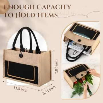 16 Pieces Jute Burlap Totes Jute Tote Bags Reusable Burlap Bags with Handles for Wedding Shopping, 1...