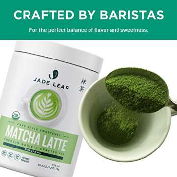 Jade Leaf Matcha Organic Cafe Style Sweetened Matcha Latte Green Tea Powder, Premium Barista Crafted...