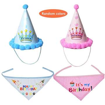 MBVBN Dog Birthday Bandana & Hat, Dog Birthday Bandana Scarf with Cute Doggie Birthday Party Hat, Party Decorations for Dogs, Puppy Chew Toys Gift for Dogs