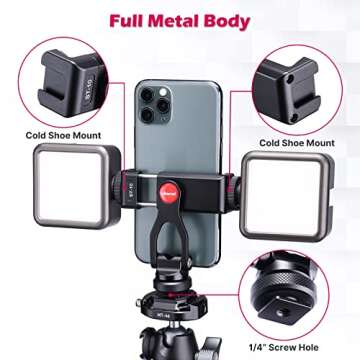 ULANZI Metal Phone Tripod Mount ST-10, Universal 360° Smartphone Adapter with 2 Cold Shoe Mount, Ad...