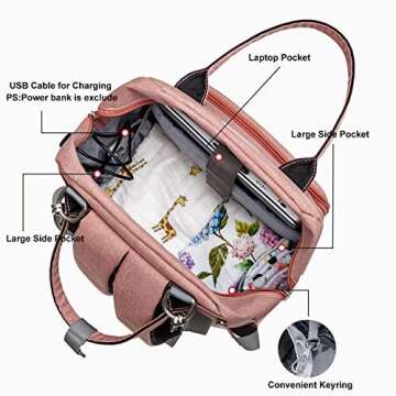 Diaper Bag Backpack Upsimples Multi-Function Maternity Nappy Bags for Mom&Dad, Baby Bag with Laptop Pocket,USB Charging Port,Stroller Straps, Pink