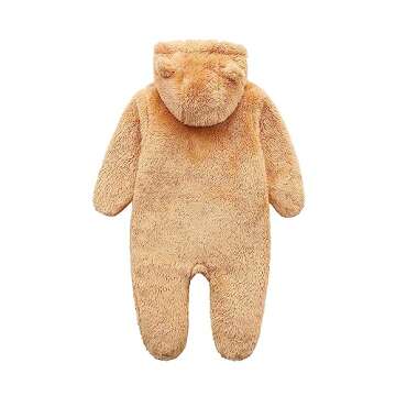 Infant Autumn and Winter Polar Fleece Clothes Soft Lined Onesie Outwear Warm Hooded Romper for 0-3 M...