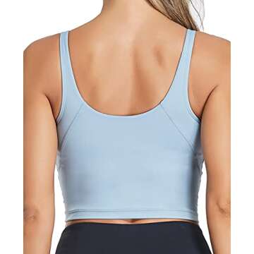 Oalka Sports Bra Womens Longline Padded Crop Tank Yoga Bras Workout Fitness Top Heart Blue S