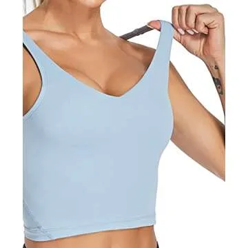 Oalka Sports Bra Womens Longline Padded Crop Tank Yoga Bras Workout Fitness Top Heart Blue S