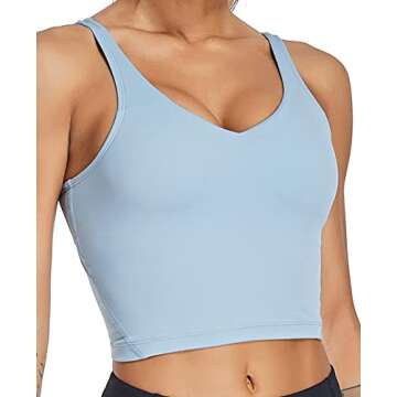 Oalka Sports Bra Womens Longline Padded Crop Tank Yoga Bras Workout Fitness Top Heart Blue S