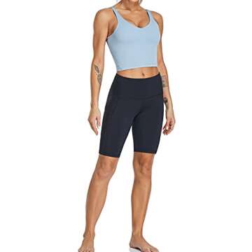 Oalka Sports Bra Womens Longline Padded Crop Tank Yoga Bras Workout Fitness Top Heart Blue S