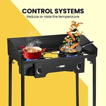 VIVOHOME Double Burner Stove 150,000 BTU/hr, Heavy Duty Outdoor Propane Stove with Windscreen and Detachable Legs Stand for Camping Cookout