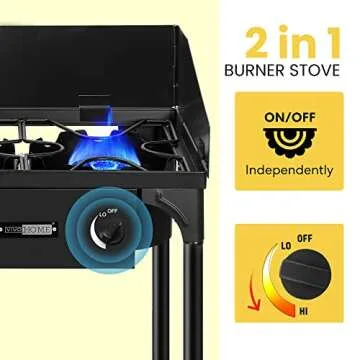 VIVOHOME Double Burner Stove 150,000 BTU/hr, Heavy Duty Outdoor Propane Stove with Windscreen and Detachable Legs Stand for Camping Cookout