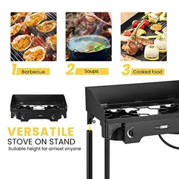 VIVOHOME Double Burner Stove 150,000 BTU/hr, Heavy Duty Outdoor Propane Stove with Windscreen and Detachable Legs Stand for Camping Cookout