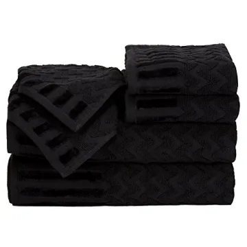 6-Piece Cotton Deluxe Plush Bath Towel Set – Chevron Patterned Plush Sculpted Spa Luxury Decorativ...