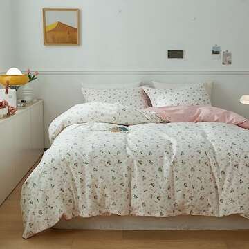 EAVD Vintage Floral Duvet Cover King Size 100% Cotton