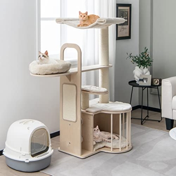 Tangkula Tall Cat Tree for Indoor Cats, 55 Inch Multi-Level Cat Tower Activity Center with Hammock, ...