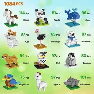 FUN LITTLE TOYS Mini Animals Building Blocks - 12 Pack Set