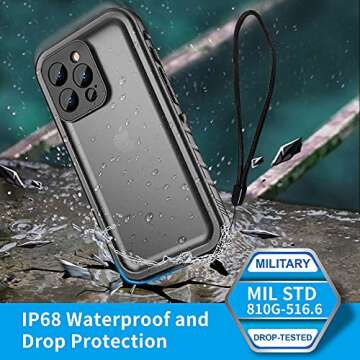 SPORTLINK for iPhone 13 Pro Waterproof Case - Full Body Shockproof Dustproof Phone Screen Protector Rugged Waterproof Case for iPhone 13 Pro 6.1 Inches Black