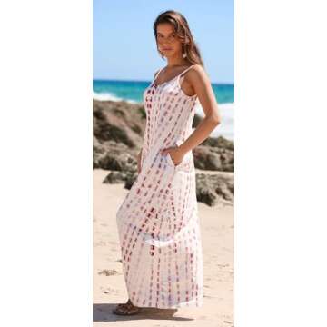 Bluetime Women Maxi Dress Casual Sleeveless V Neck