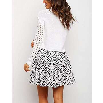 ChainJoy Womens Polka Dot High Waist Chiffon Ruffle Skirt Boho Cute Flared Pleated A-Line Frilly Mini Skater Skirts Large