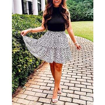 ChainJoy Womens Polka Dot High Waist Chiffon Ruffle Skirt Boho Cute Flared Pleated A-Line Frilly Mini Skater Skirts Large