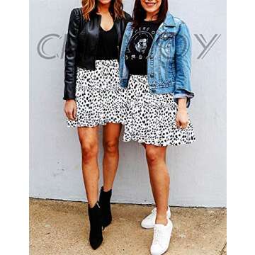 ChainJoy Womens Polka Dot High Waist Chiffon Ruffle Skirt Boho Cute Flared Pleated A-Line Frilly Mini Skater Skirts Large