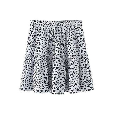 ChainJoy Womens Polka Dot High Waist Chiffon Ruffle Skirt Boho Cute Flared Pleated A-Line Frilly Mini Skater Skirts Large