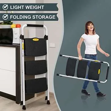 SocTone 3 Step Ladder, Lightweight Folding Step Stool