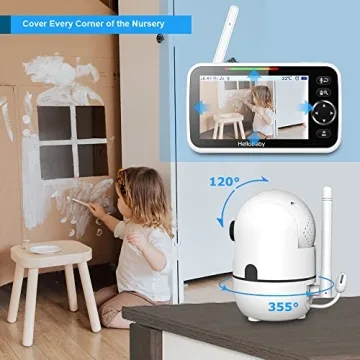 HelloBaby Upgrade Baby Monitor, 5'' Screen with 30-Hour Battery, Pan-Tilt-Zoom Video Baby Monitor with Camera and Audio No WiFi, Night Vision, VOX, 2-Way Talk, 8 Lullabies and 1000ft Range