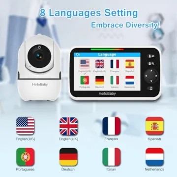 HelloBaby Upgrade Baby Monitor, 5'' Screen with 30-Hour Battery, Pan-Tilt-Zoom Video Baby Monitor with Camera and Audio No WiFi, Night Vision, VOX, 2-Way Talk, 8 Lullabies and 1000ft Range