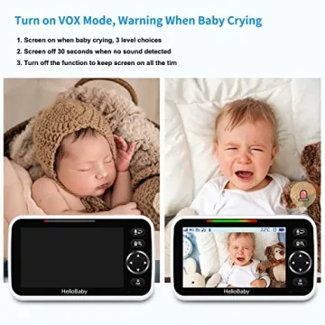 HelloBaby Upgrade Baby Monitor, 5'' Screen with 30-Hour Battery, Pan-Tilt-Zoom Video Baby Monitor with Camera and Audio No WiFi, Night Vision, VOX, 2-Way Talk, 8 Lullabies and 1000ft Range