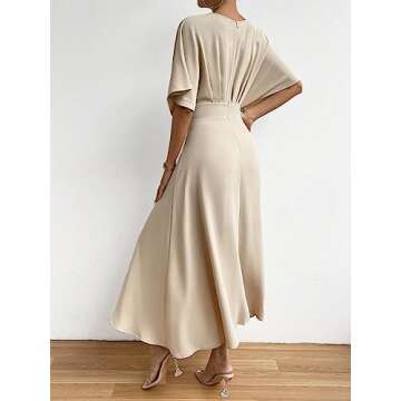 Floerns Women's V Neck Half Sleeve Ruched Cocktail Evening A Line Long Dress Apricot S