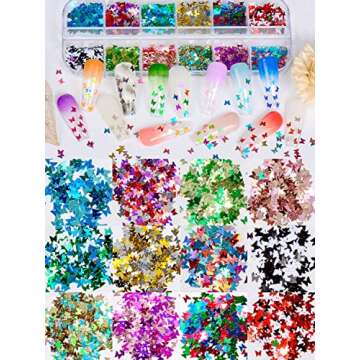 Spearlcable Nail Art Decoration Kit,48 Sheets Nail Stickers Crystal Rhinestones Set 3D Holographic Butterfly Glitter Fruit Nail Art Slices Iridescent Nail Sequins for Acrylic Nail Art