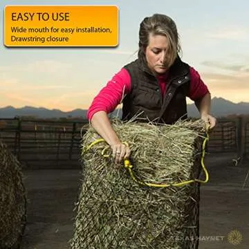 Texas Haynet - Square Net Hay Holder for Horses - Durable Nylon Square Bale Hay Net Slow Feed - American Made Hay Rope Net - Easily Fits Bales 36x18x18” with 1.5” Holes