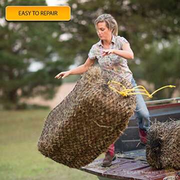 Texas Haynet - Square Net Hay Holder for Horses - Durable Nylon Square Bale Hay Net Slow Feed - American Made Hay Rope Net - Easily Fits Bales 36x18x18” with 1.5” Holes