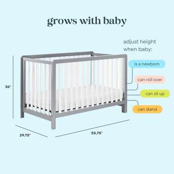 Carter's by DaVinci Colby 4-in-1 Low-Profile Convertible Crib in Grey and White, Greenguard Gold Certified
