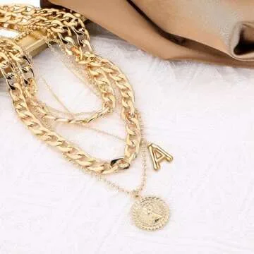 MJartoria Gold Layered Necklaces for Women Trendy Balloon Initial Pendant Necklace Dainty Chunky Chain Choker Necklaces Jewelry Birthday Gifts (A., Gold)