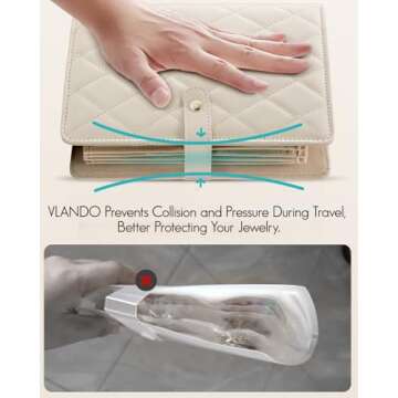 Vlando Travel Jewelry Organizer Case, Jewelry Storage Book Ring Binder with Clear Zipper Velvet Jewelry Pouches Bags for Rings,Necklace,Earrings,Valentines Day Gifts for Her-Cream White