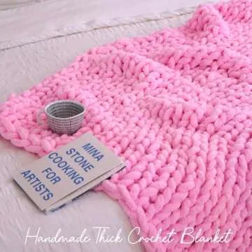 Pink Chunky Knit Throw Blanket, Soft Pink Throw Blanket Hand Knit Throw Blanket for Couch Knitted Throw Blanket Yarn Thick Boho Chunky Throws for Bed Sofa Cable Knit Blankets for Women 50x60''