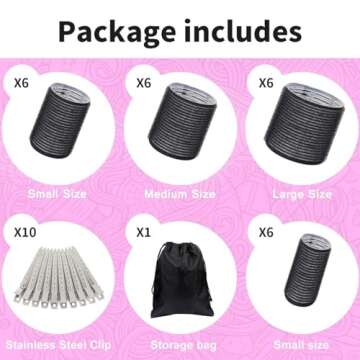 34Pcs Hair Roller Set with Clips, Self-Grip Hair Rollers for Volume, Salon Hairdressing Curlers and DIY Hairstyles, 4 Sizes Rollers Hair Curlers in a Storage Bag