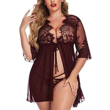 Avidlove Plus Size Women Lingerie Sexy Lace Babydoll Deep V Sleepwear Mesh Sheer Chemises
