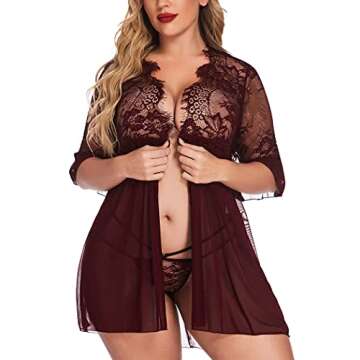 Avidlove Plus Size Women Lingerie Sexy Lace Babydoll Deep V Sleepwear Mesh Sheer Chemises