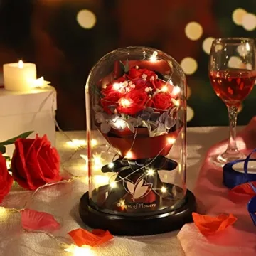 Christmas Rose Gifts for Her - Forever Flowers in Glass Dome