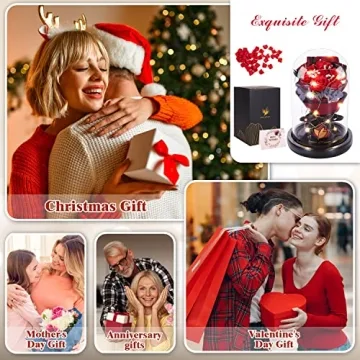 Christmas Rose Gifts for Her - Forever Flowers in Glass Dome