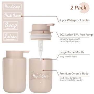 BosilunLife Khaki Soap Dispenser Set - 2 Pack 12oz Ceramic Dish Soap Dispenser with Rust Proof Pump ...