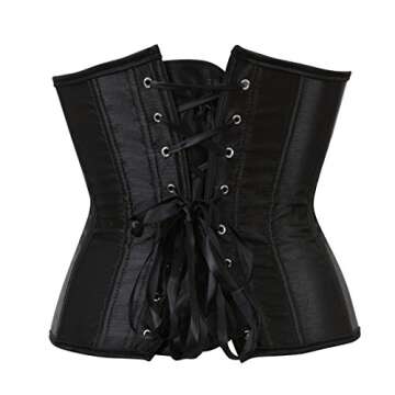 Zhitunemi Women's Satin Underbust Corset Bustier Waist Training Cincher Plus Size 5X-Large Black