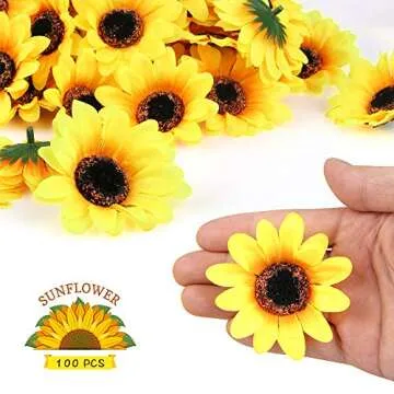 Mocoosy 100 Pcs Sunflowers Artificial Flower Heads, 2.8 Inch Fake Sunflowers Bulk, Yellow Silk Sun Flower Head Decorations DIY Floral Crafts Wedding Arrangement Baby Shower Party Home Decor