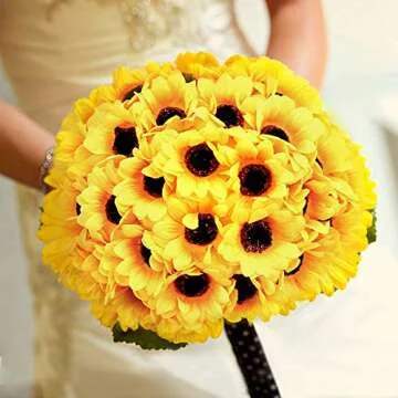 Mocoosy 100 Pcs Sunflowers Artificial Flower Heads, 2.8 Inch Fake Sunflowers Bulk, Yellow Silk Sun Flower Head Decorations DIY Floral Crafts Wedding Arrangement Baby Shower Party Home Decor
