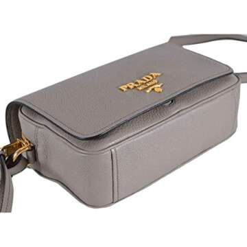 Prada Vitello Phenix Argilla Grey Leather Flap Crossbody Bag 1BD163