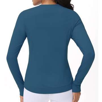 Women's Long Sleeve Compression Shirts Workout Tops Cross Hem Athletic Running Yoga T-Shirts with Thumb Hole Dark Blue Green