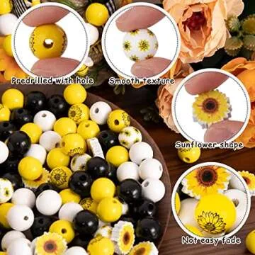 Whaline 150Pcs Sunflower Wood Beads for DIY Crafts