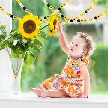 Whaline 150Pcs Sunflower Wood Beads for DIY Crafts